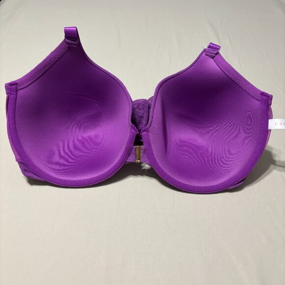 Cacique 46DDD Lightly Lined Front Closure T-Shirt Bra‎ Purple Lace Racerback - Picture 3 of 11